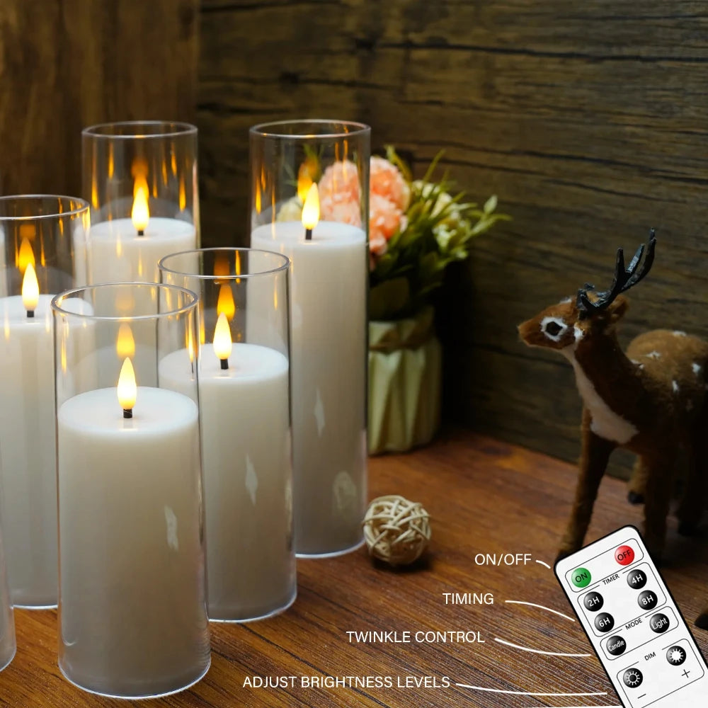 9Pcs LED Flameless Candles Light Simulation Acrylic Wedding Romantic Candle Lamp with Remote Control Party Christmas Home Decor