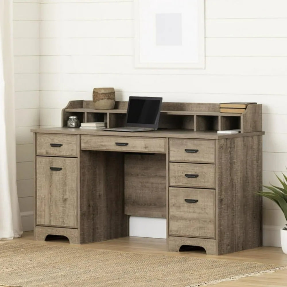 New Computer Office Desk with Power Bar Gray Maple