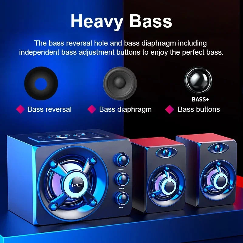 HIFI 3D Stereo Speakers with Colorful LED Lights - Heavy Bass, AUX, USB, Wired & Wireless Bluetooth Audio Home Theater Sound Bar 