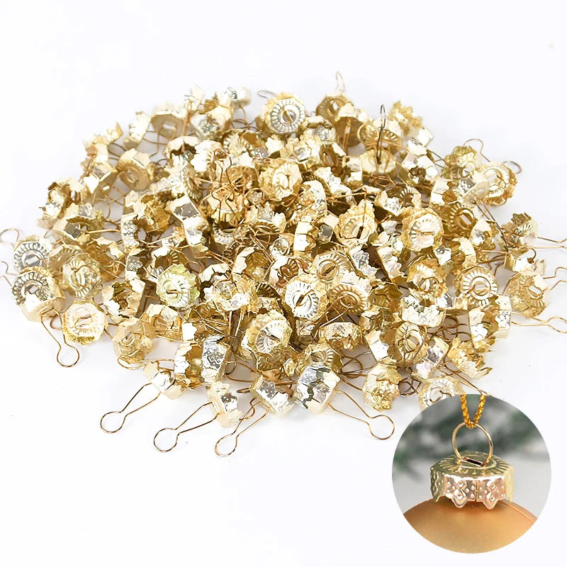 100/50Pcs Round Christmas Ball Ornament Hanger Cap Strings Replacement Xmas Ball Metal Cap Christmas New Year DIY Home Decor