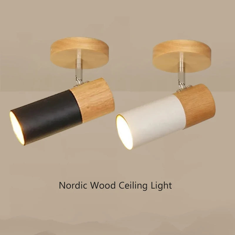 Wood Ceiling Light – Nordic Rotatable Spotlight for Bedroom, Study, Foyer, Corridor, and Cloakroom, Simple Indoor Home Decor Lamp 