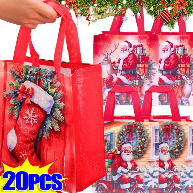 20/1pcs Christmas Non-Woven Fabric Bags Candy Cookie Gift Packaging Santa Claus Tote Bag Kid Festival Favors Gift Shopping Pouch