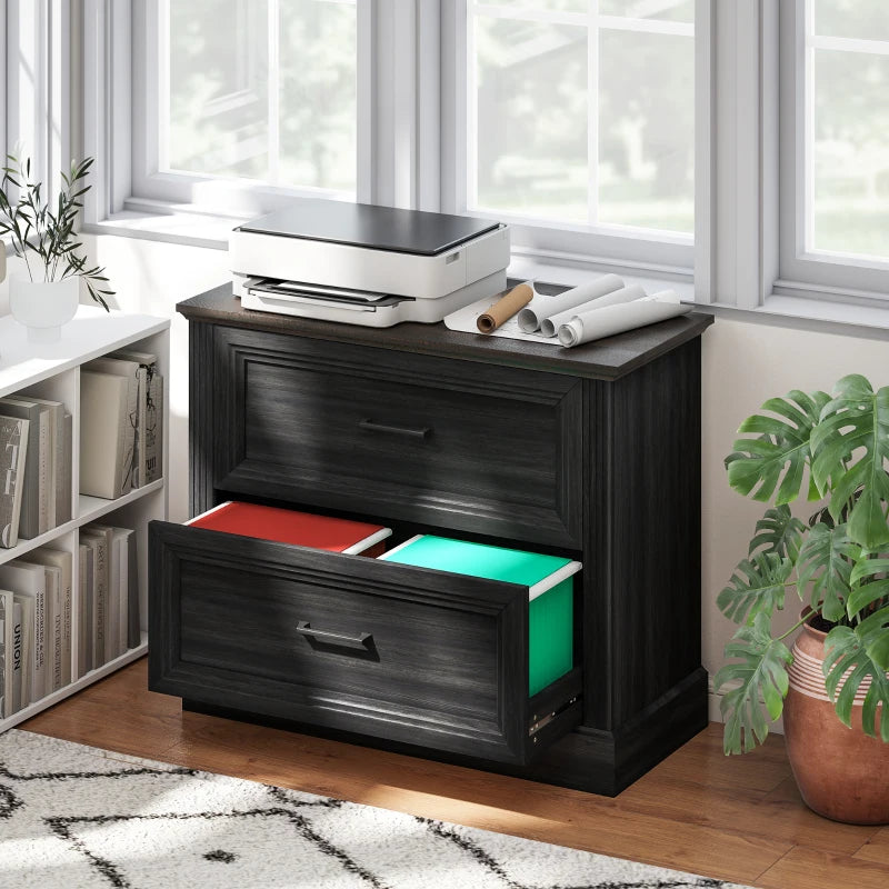 Lateral Filing Cabinet, Farmhouse File Cabinet with 2 Silent Drawers for Letter/A4/Legal Size Files, Black
