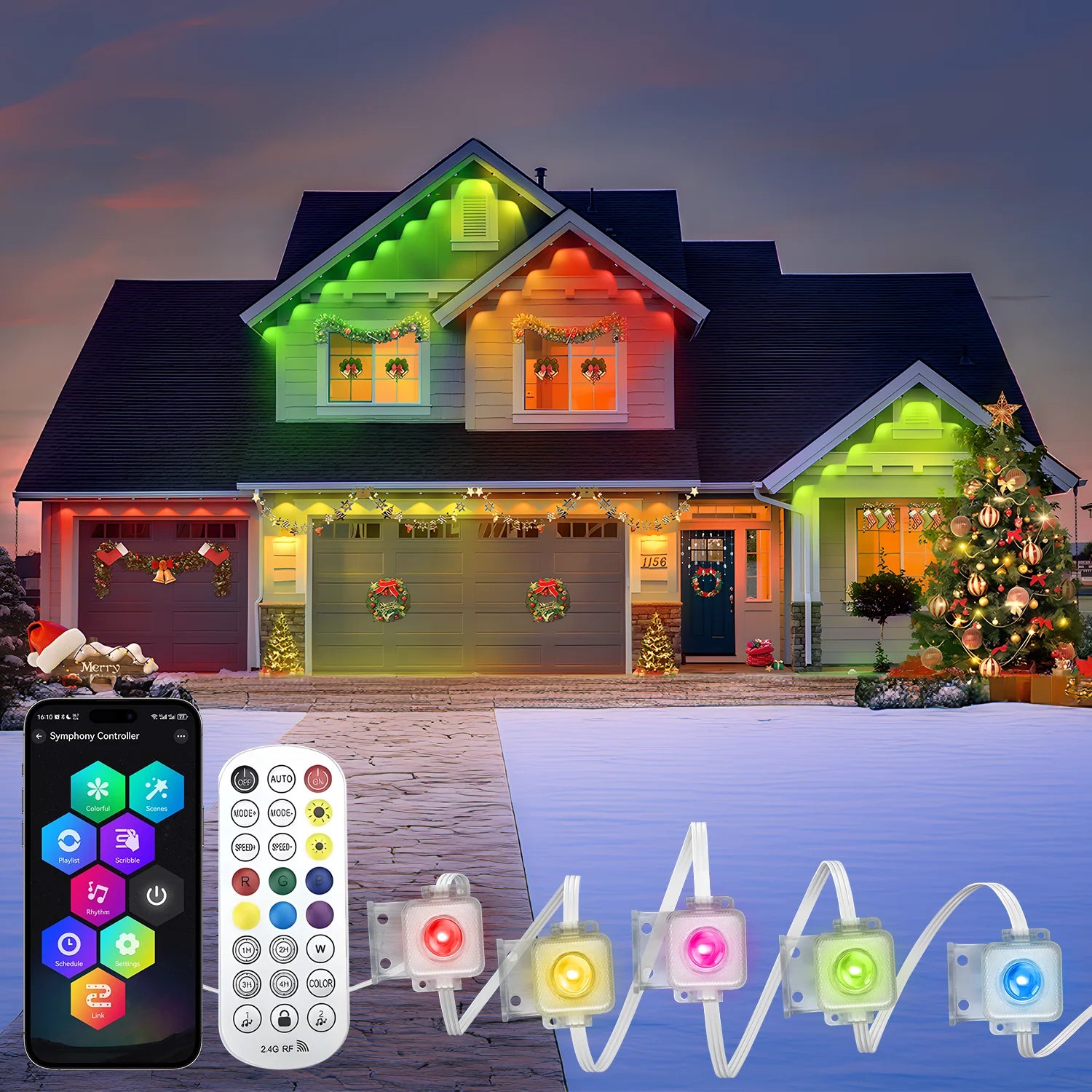 20M Permanent Outdoor Lights Smart RGBIC Eaves LED Lights Full House Festival Flashing Lighting Christmas Holiday Decorations 