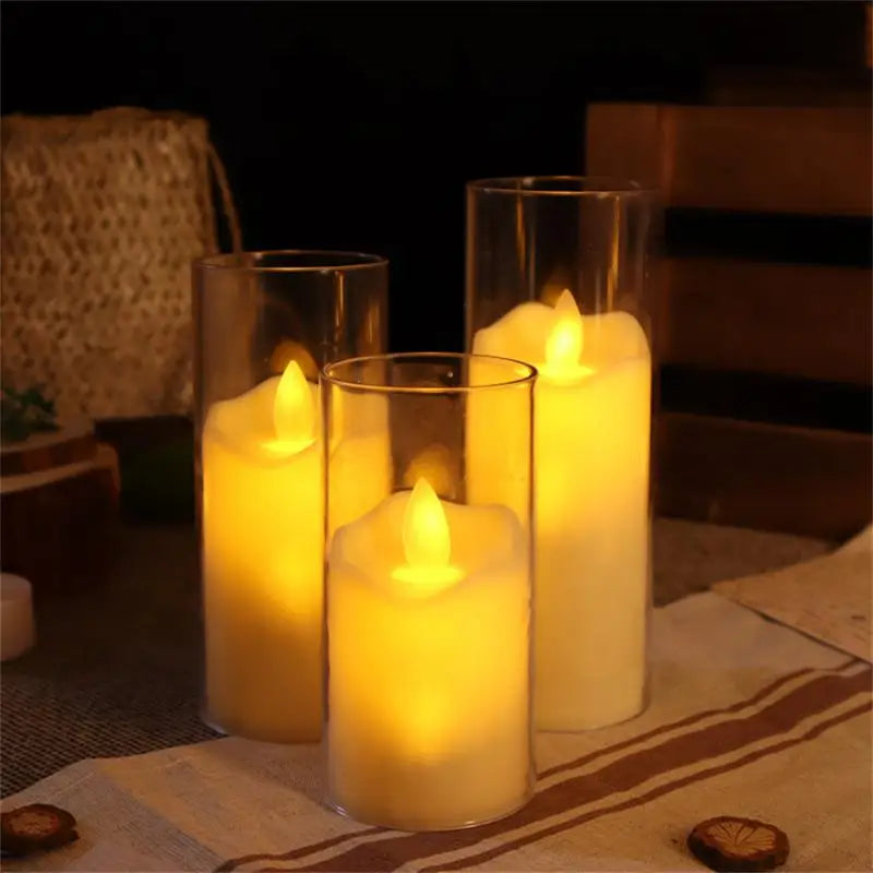 Led Flameless Electric Candles Lamp Acrylic Glass Battery Flickering Fake Tealight Candle Bulk For Wedding Christmas