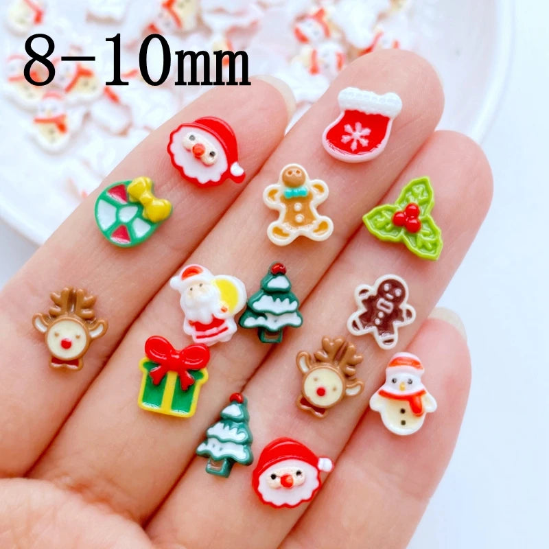 50Pcs New Cute Mini Cartoon Christmas Series Resin Figurine Crafts Flatback Ornament Jewelry Making Hairwear Accessories 