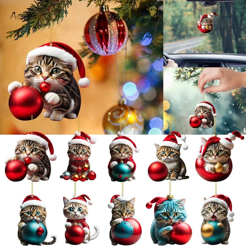 2024 New Cartoon Cute Cat Christmas Ornaments Hanging Decoration Gift Christmas Hanging Tree Personalized Pendant Party Supplies