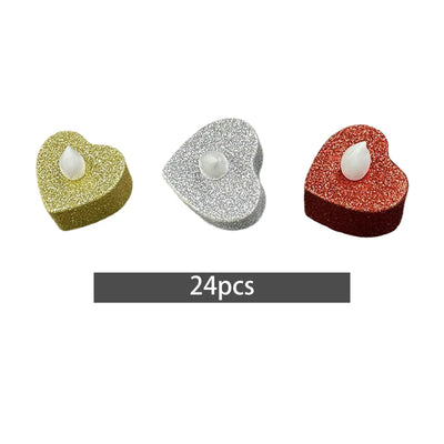 24 Pieces Heart Shape Electronic Flameless Candles 4x4cm Multifunctional Battery Powered for Halloween Christmas Decor Accessory 