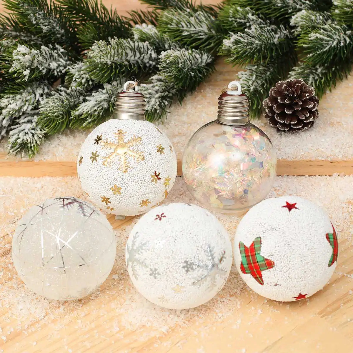 2023 LED Christmas Ball Lights Snowflake Elk Pattern Xmas Tree Hanging Pendant Ornaments Christmas Decorations for Home New Year