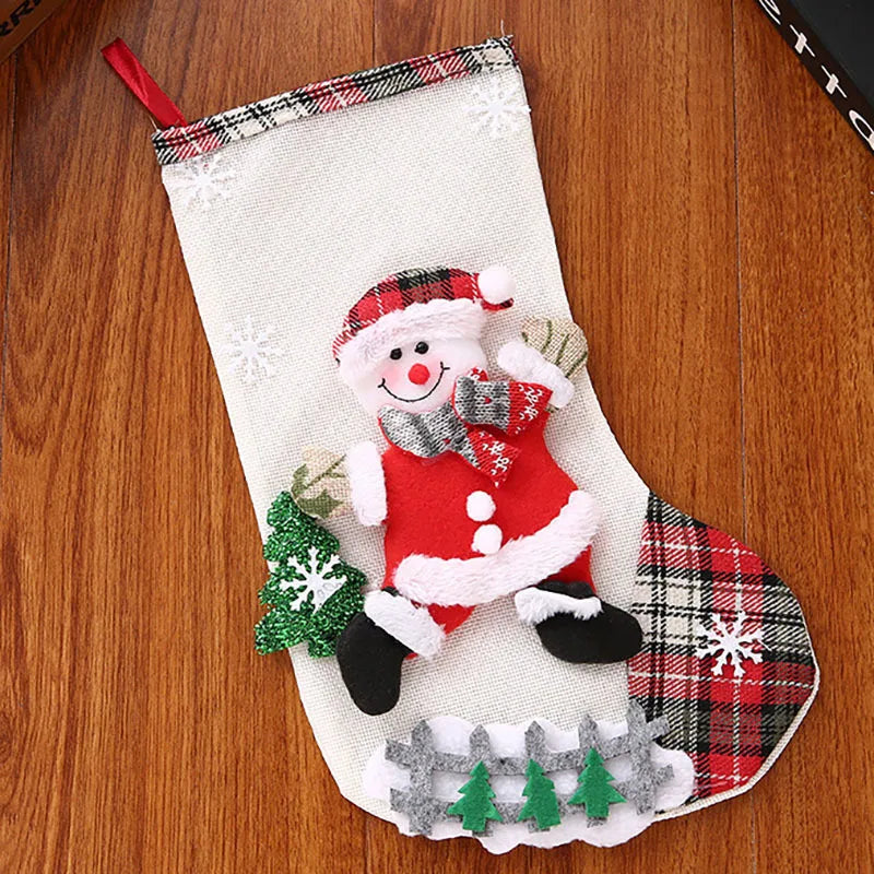 (1pcs)32*18.5cm Christmas Stocking Gift Bag Xmas Snowman Decoration Fabric Oversized Socks Christmas Tree Decoration DIY Cute 