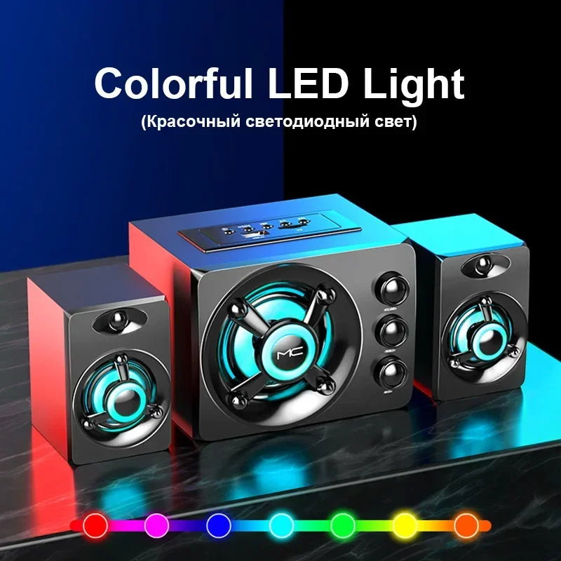 HIFI 3D Stereo Speakers with Colorful LED Lights - Heavy Bass, AUX, USB, Wired & Wireless Bluetooth Audio Home Theater Sound Bar 