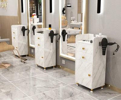 Hair Salon Tool Cabinet - Special Tool Desk with Drawers, Mirror, and Shelf for Hair CuttingÂ 
