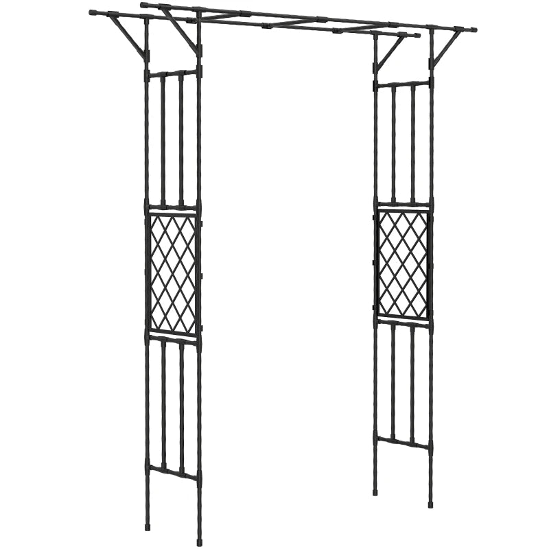 Garden Arch, PE-Coated Steel Outdoor Trellis Arbor for Climbing Plants, Wedding Arch, 70.9" x 15.7" x 84.6", Black