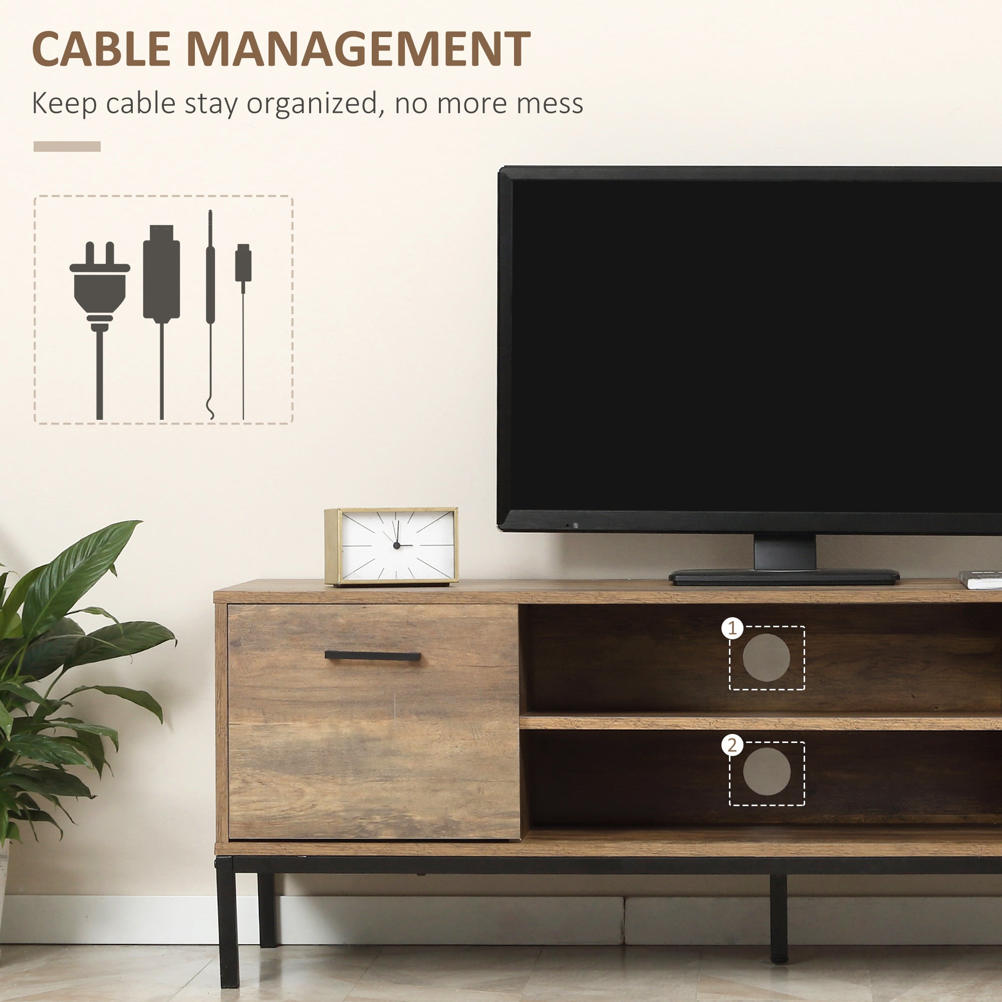 HOMCOM Contemporary Coffee Convergence: TV Stand for up to 50" TVs, Entertainment Center with Door, Open Storage, Drawers, Steel Legs 