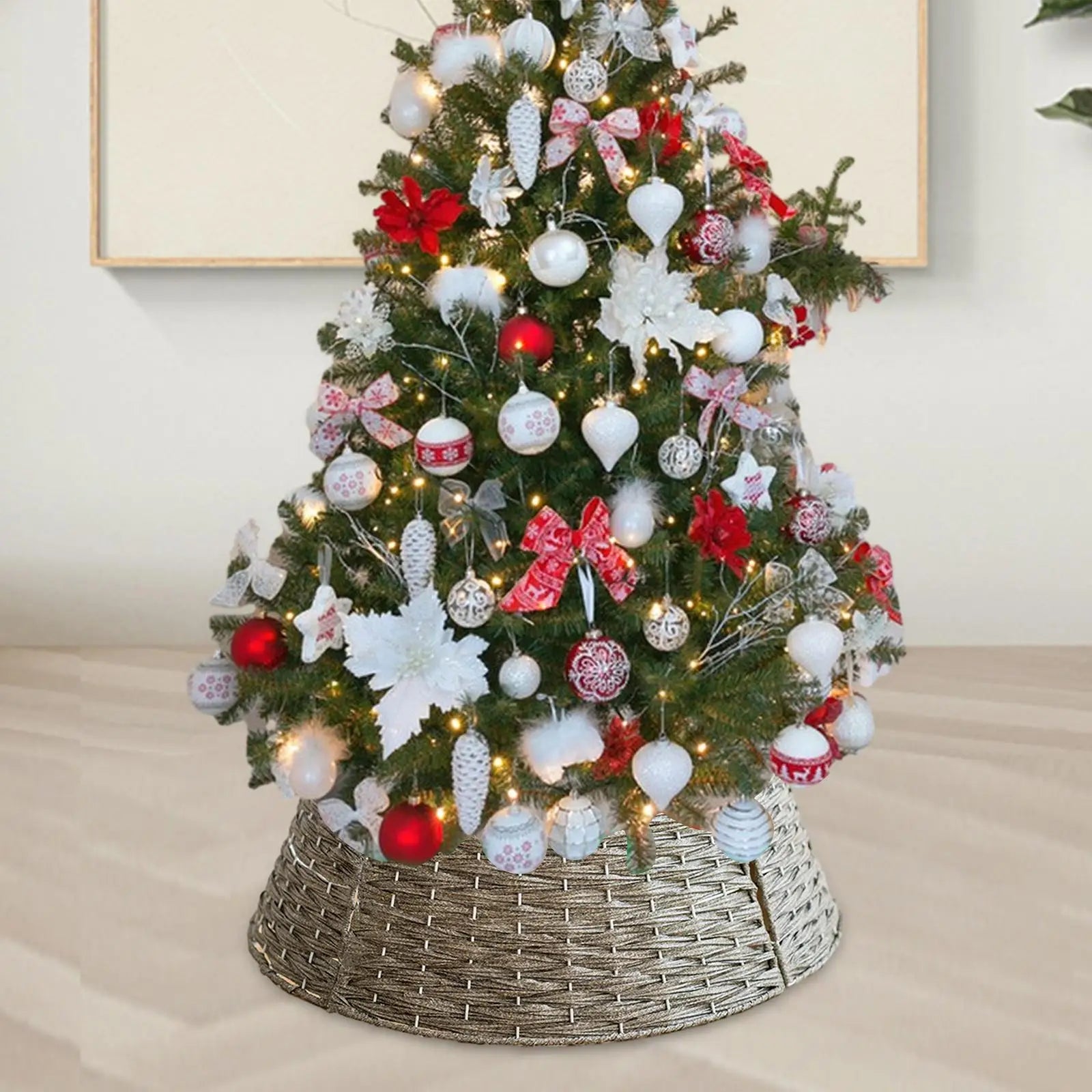 Artificial Rattan Wicker Christmas Tree Skirt, Xmas Tree Skirt Base Cover, Parties Collections, Christmas Decorations