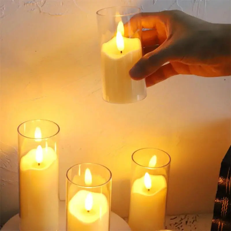 Led Flameless Electric Candles Lamp Acrylic Glass Battery Flickering Fake Tealight Candle Bulk For Wedding Christmas