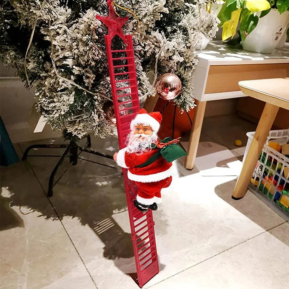 2025 Christmas Ornaments Gift Electric Climbing Ladder Music Santa Claus Doll Toys Decoration Merry Christmas Tree Hanging Decor