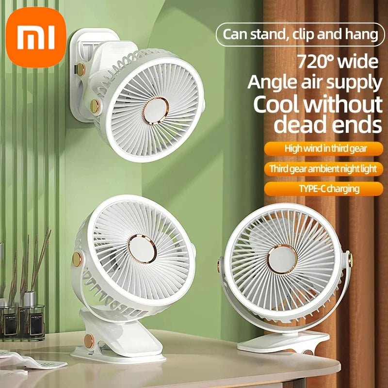 Xiaomi 8000mAh Rechargeable Camping Fan – Portable Desktop Air Circulator, Wireless Ceiling Fan with LED Light & Clip-On Feature 