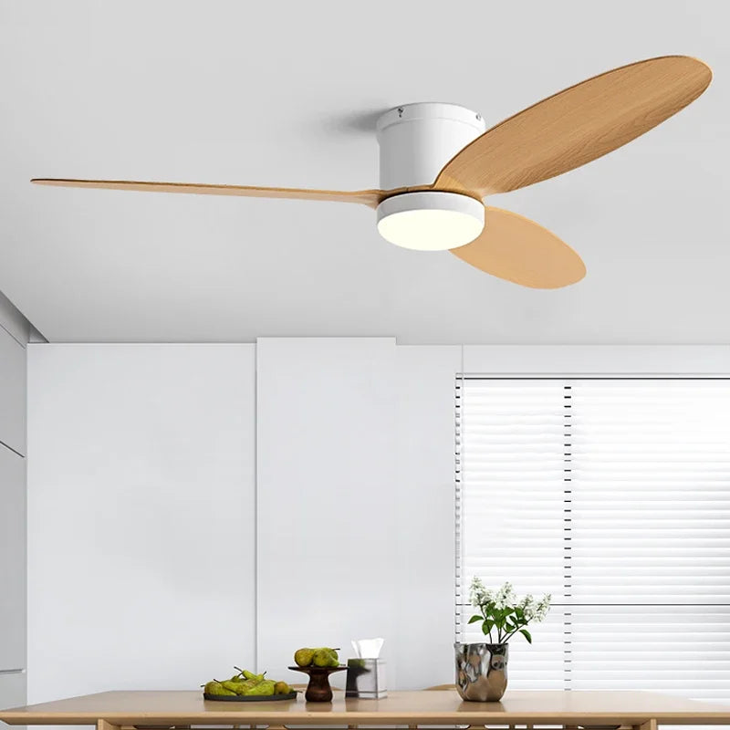 52-Inch Low Floor Ceiling Fan Light – Black DC Motor, Remote Control, LED Lights, Indoor Restaurant, 110V/220V, With Fan Chandelier