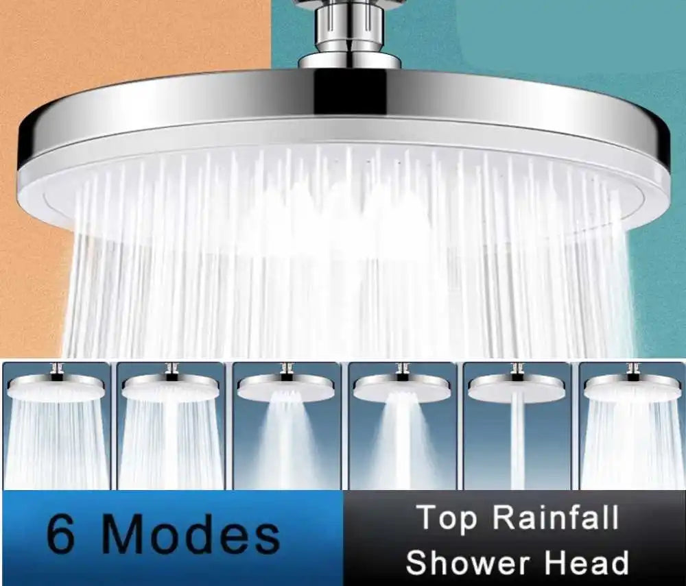 New Design 230mm Big Panel  6 Modes Supercharge Rainfall Shower Head High Pressure Top Rain Shower Faucet Bathroom Accessories 