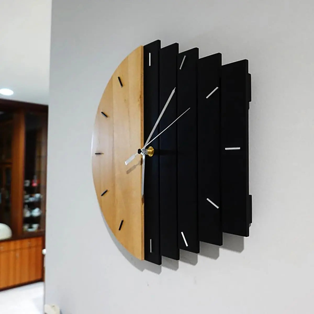 Irregular Abstract Industrial Style Wall Clock - Creative Large Wooden Quartz Clock for Living Room & Bedroom 