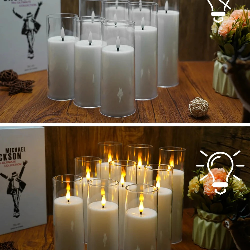 9Pcs LED Flameless Candles Light Simulation Acrylic Wedding Romantic Candle Lamp with Remote Control Party Christmas Home Decor