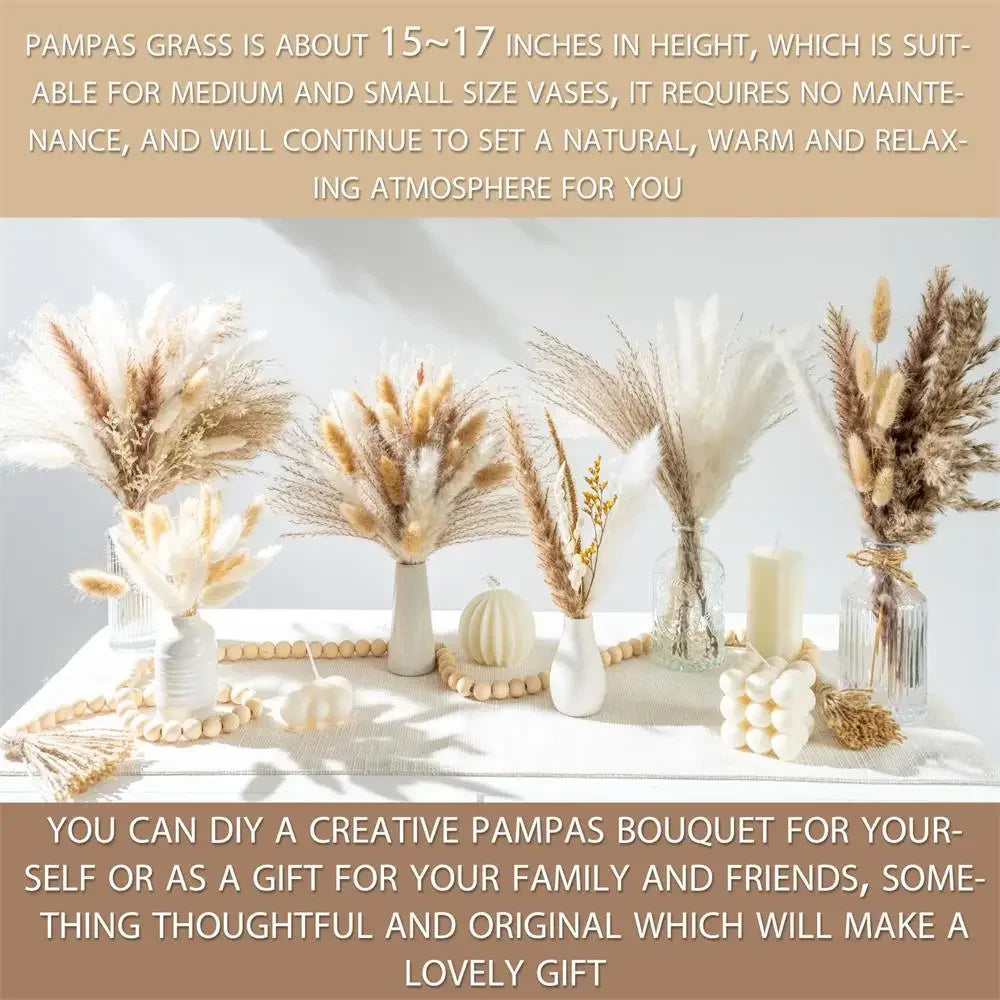 105pcs Natural Dried Flowers Pampas Floral Bouquet Boho Country Home Decoration Rabbit Tail Grass Reed Wedding Decor Arrangement 