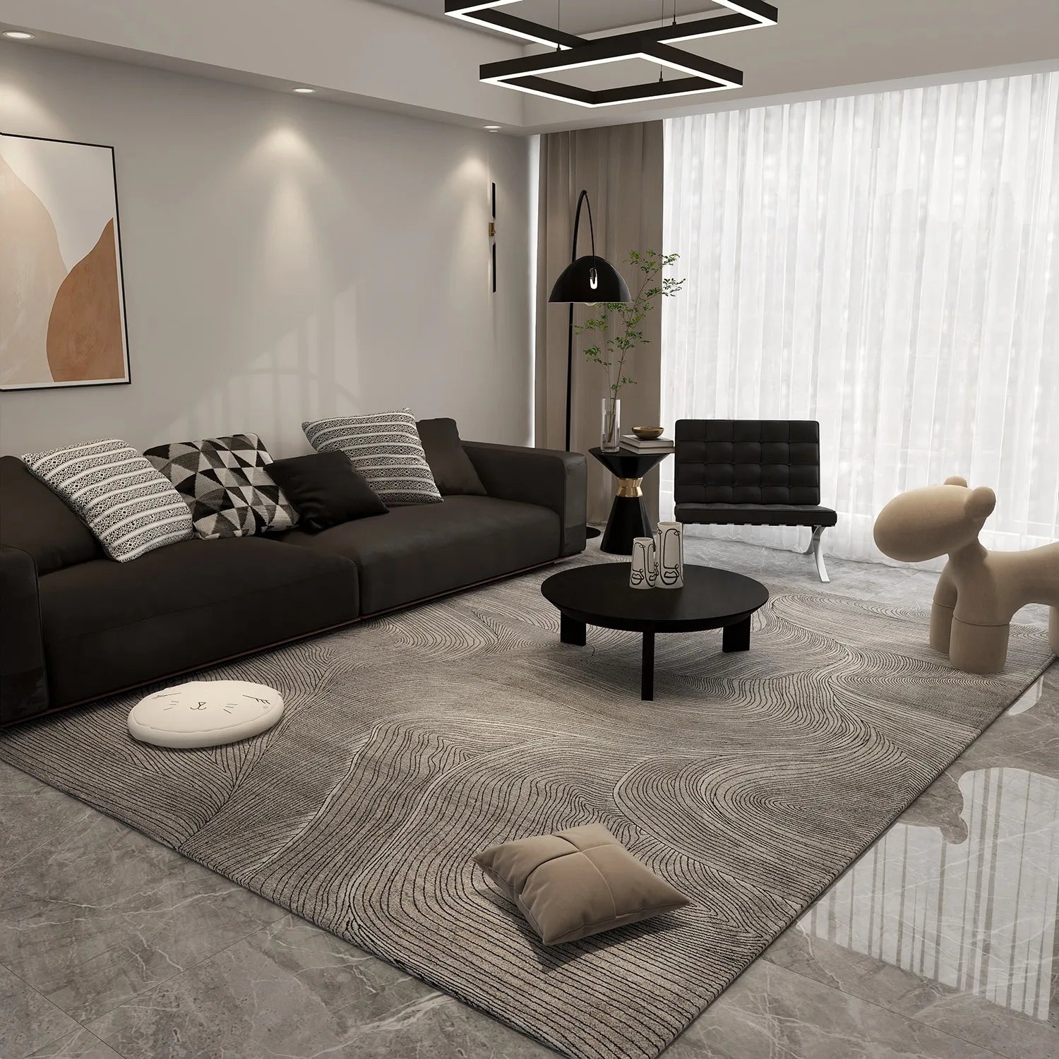 Gray Brown Artistic Carpet Minimalist Abstract Line Decorative Rug Large Size Living Room Carpets Bedroom Easy Clean Bedside Rug 