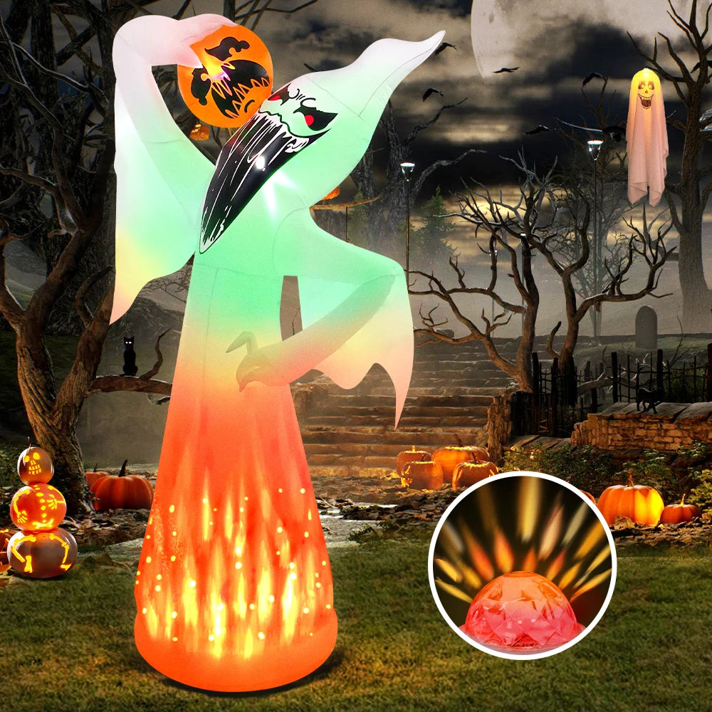 8-10 FT Halloween Inflatable Outdoor Decoration Dead Tree With Pumpkin and Cat Blow Up Yard Props For Holiday Party Garden