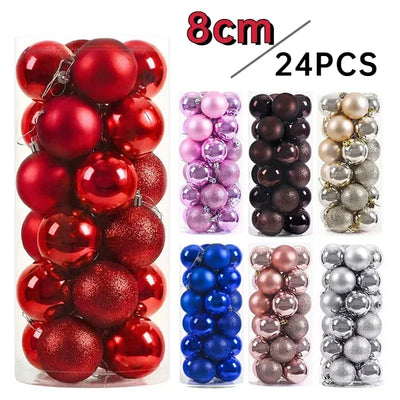 24/pcs 8CM Christmas Ball Ornaments Set Painted Plastics Christmas Tree Pendant Decoration Christmas Decoration Accessories 