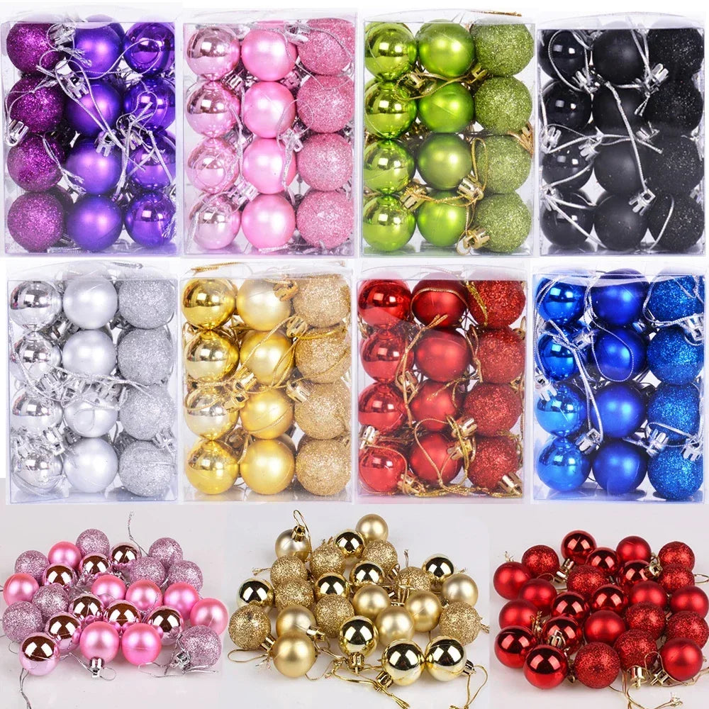 24Pcs Christmas Balls Ornament Plastic Christmas Tree Gold Red Pink Ball Pendant Hanging Decor Christmas Decoration 2024 Navidad 