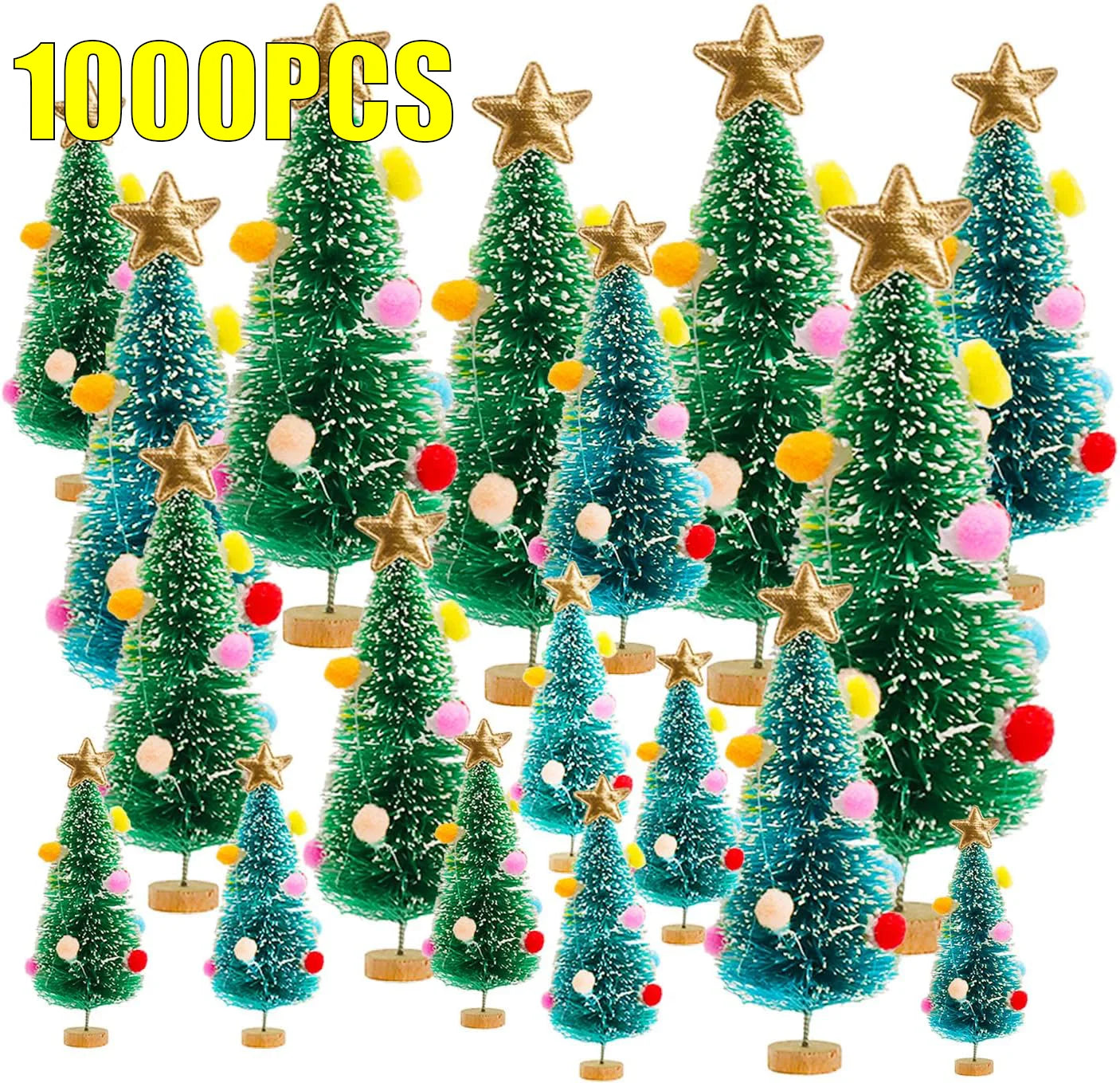 1000PCS Mini Christmas Tree Cedar Pine Christmas Tree on Sisal Silk Christmas Tabletop Decorations Christmas Window Decoration 