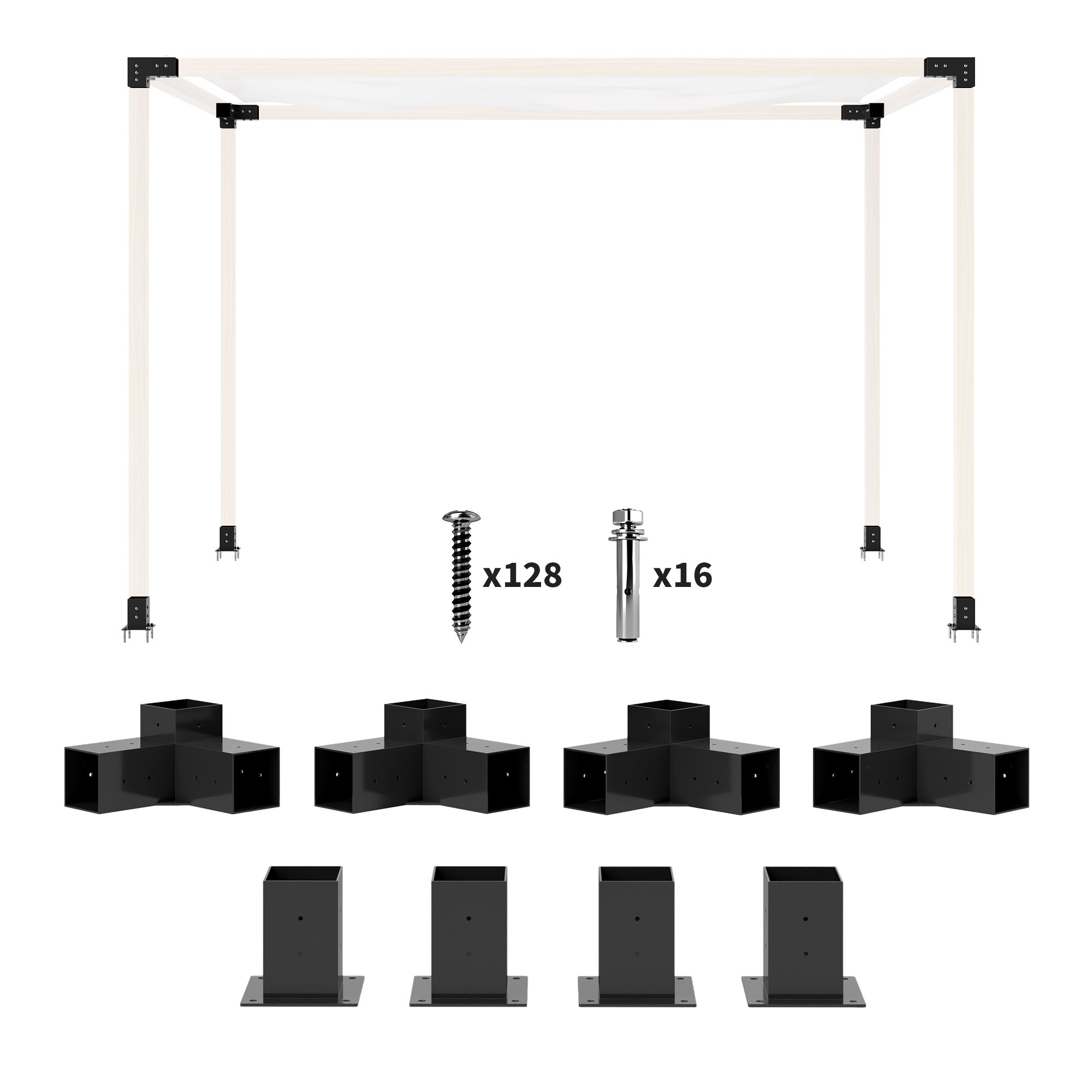 Outsunny 8PCS Pergola Kit, Pergola Brackets with 3-Way & 4-Way Corner Brackets for 4"x4" (Actual 3.6"x3.6") Lumber 