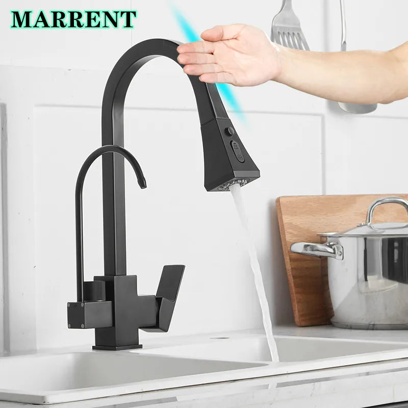 Touch Pull-Out Kitchen Faucet – Square Hot/Cold Pull-Down Sink Mixer Tap with Sensitive Sensor