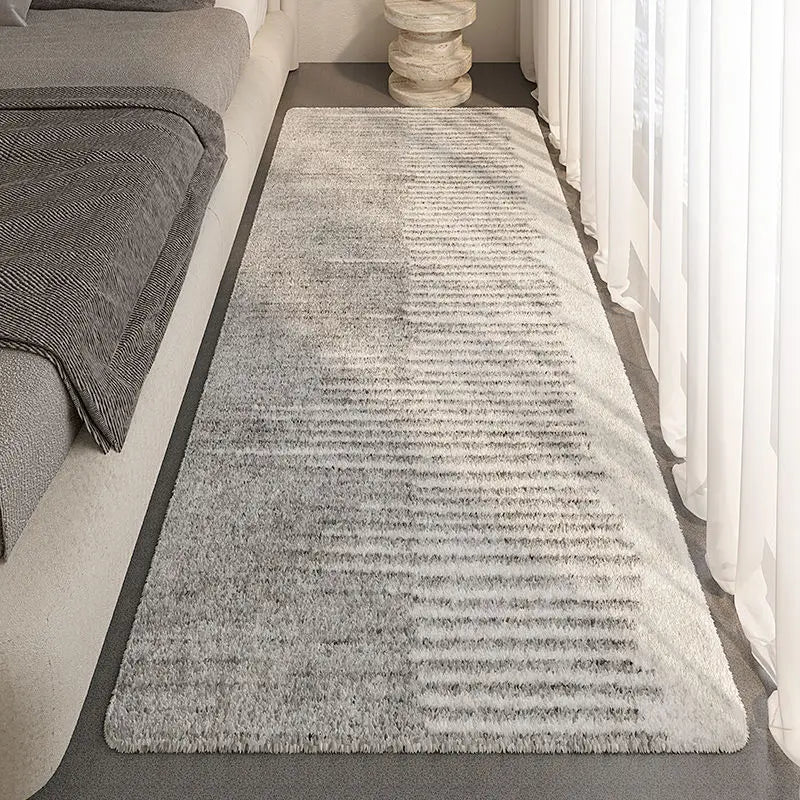 Short Haired Bedside Carpet Soft Non-slip Rectangular Bedroom Rugs Fluffy Plush Striped Bedroom Carpet Machine Washable Carpet