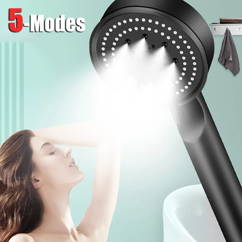 5 Mode Pressure Boost Shower Head Multifunction Adjustable Large Water Yield Shower Nozzle Massage Shower Bathroom Accessory