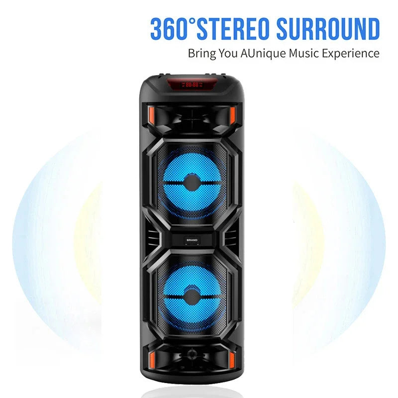 1200W Peak Power Outdoor Bluetooth Speaker - 8-Inch Double Horn Subwoofer, Portable Wireless Column with Bass Sound & Mic 