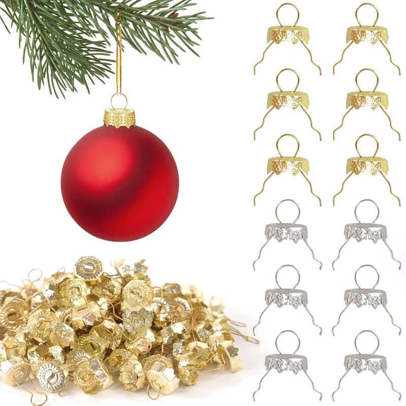 100/50Pcs Round Christmas Ball Ornament Hanger Cap Strings Replacement Xmas Ball Metal Cap Christmas New Year DIY Home Decor