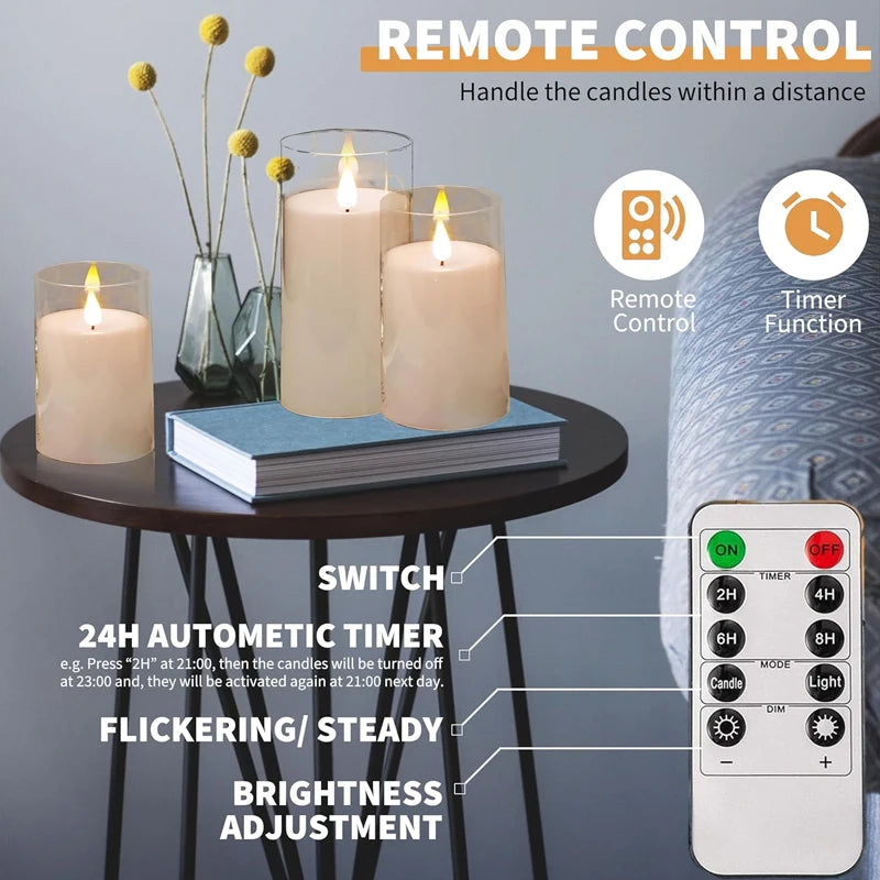 Led Electronic Flameless Candles Light Remote Timer Flickering Lamp Clear Acrylic Glass Battery Powered Wedding Party Christmas