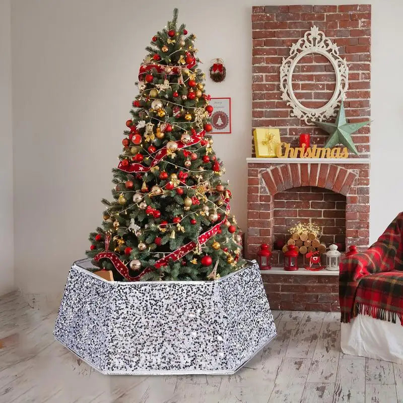 60X80X25cm Christmas Tree Collar Sequin Hexagon Christmas Tree Stand Base Cover Accessories Christmas Skirt For Artificial Tree