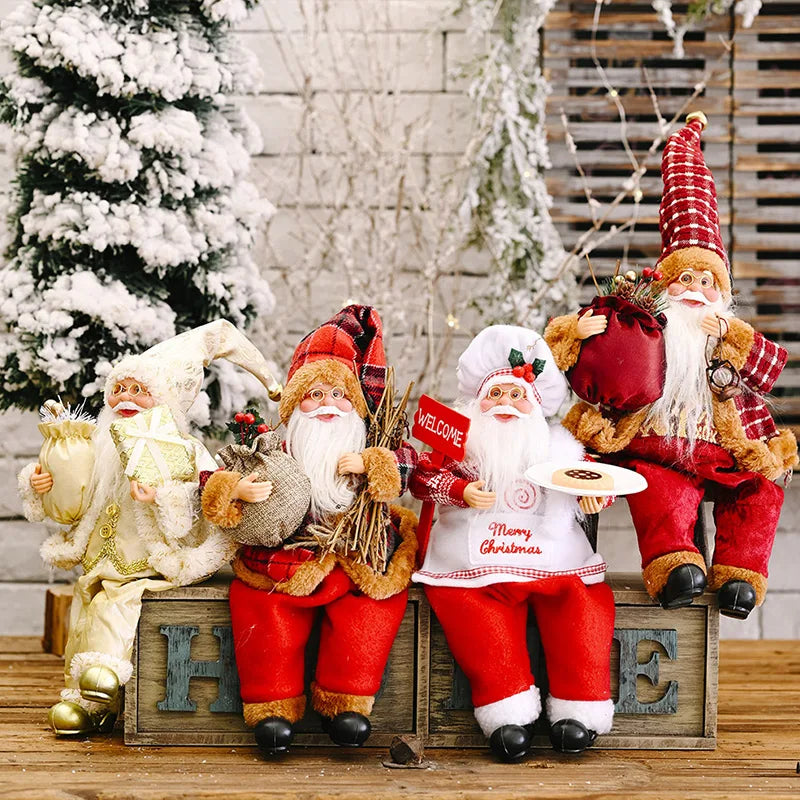 New14 Inch Inch Sitting Santa Claus Figurines Christmas Figure Decorations Hanging Xmas Tree Ornaments Santa  Toy Collectible