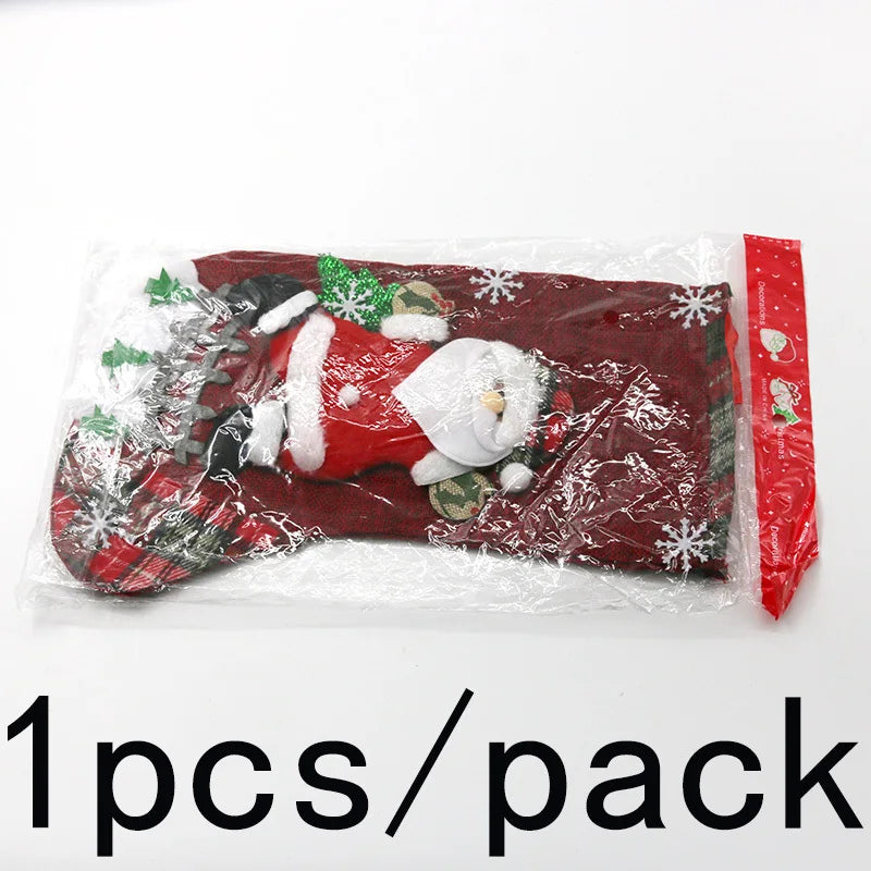 (1pcs)32*18.5cm Christmas Stocking Gift Bag Xmas Snowman Decoration Fabric Oversized Socks Christmas Tree Decoration DIY Cute