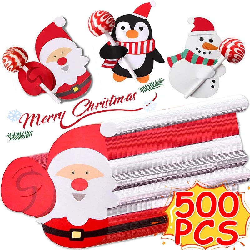 Wholesale Lollipop Paper Cards Christmas Cartoon Santa Claus Snowman Penguin Candy Package Wrap Sugar Holders Gifts Party Decor