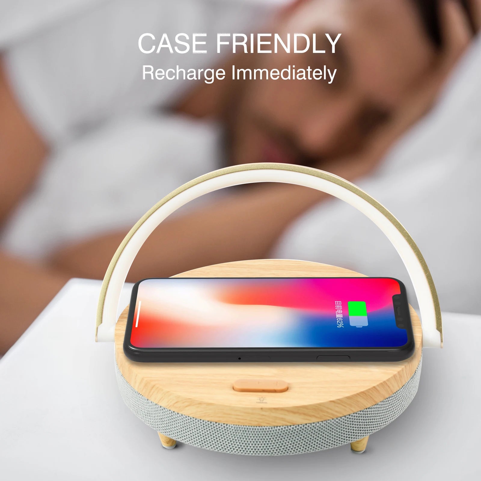 S21 Pro Wood Wireless Charger with LED Lamp and Bluetooth Speaker – 15W High Power Fast Charging for iPhone 14 