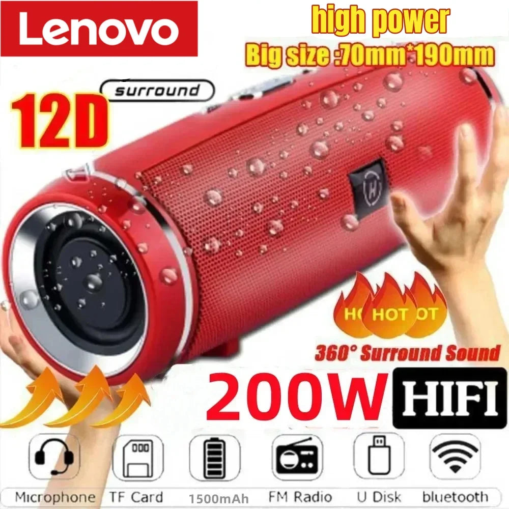 Lenovo 200W Portable Bluetooth Speaker - Clear Stereo Sound, IPX7 Waterproof, Outdoor HIFI Wireless Bluetooth Speaker