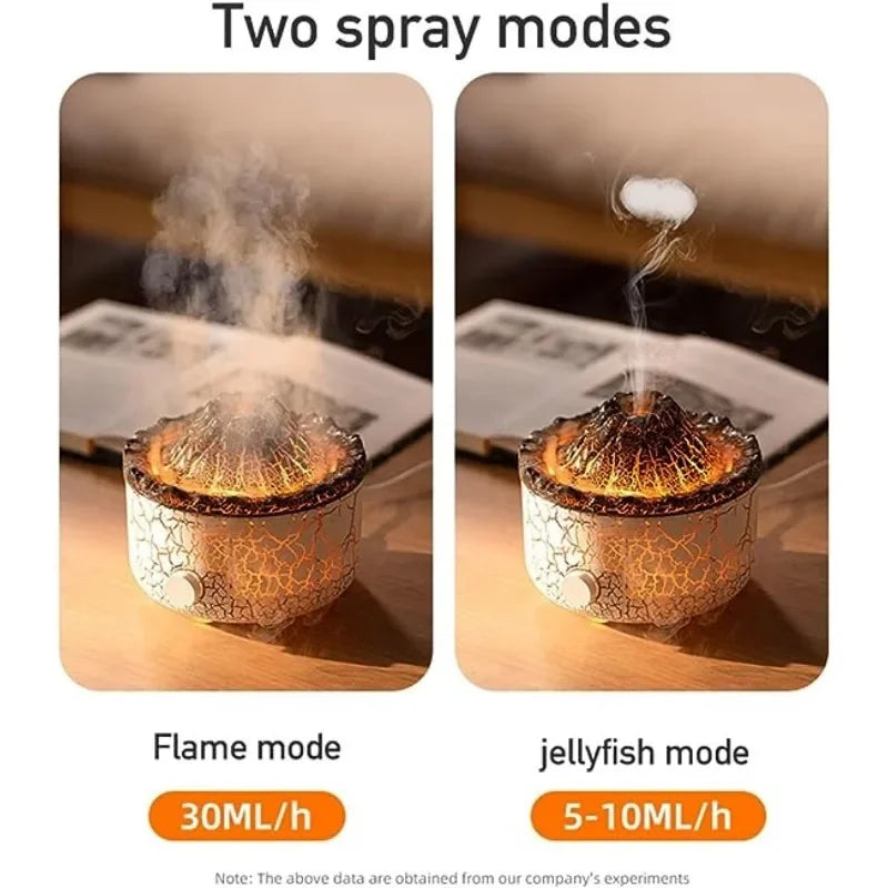 560ml Volcano Flame Air Humidifier – Aromatherapy Diffuser, Essential Oil Jellyfish Smoke Aroma, Room Fragrance Decor