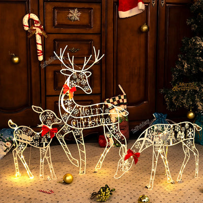 3PCS Handmake Iron Art Elk Deer Christmas Garden Decor &LED Light Glowing Glitter Reindeer Xmas Home Outdoor Yard Ornament Decor 