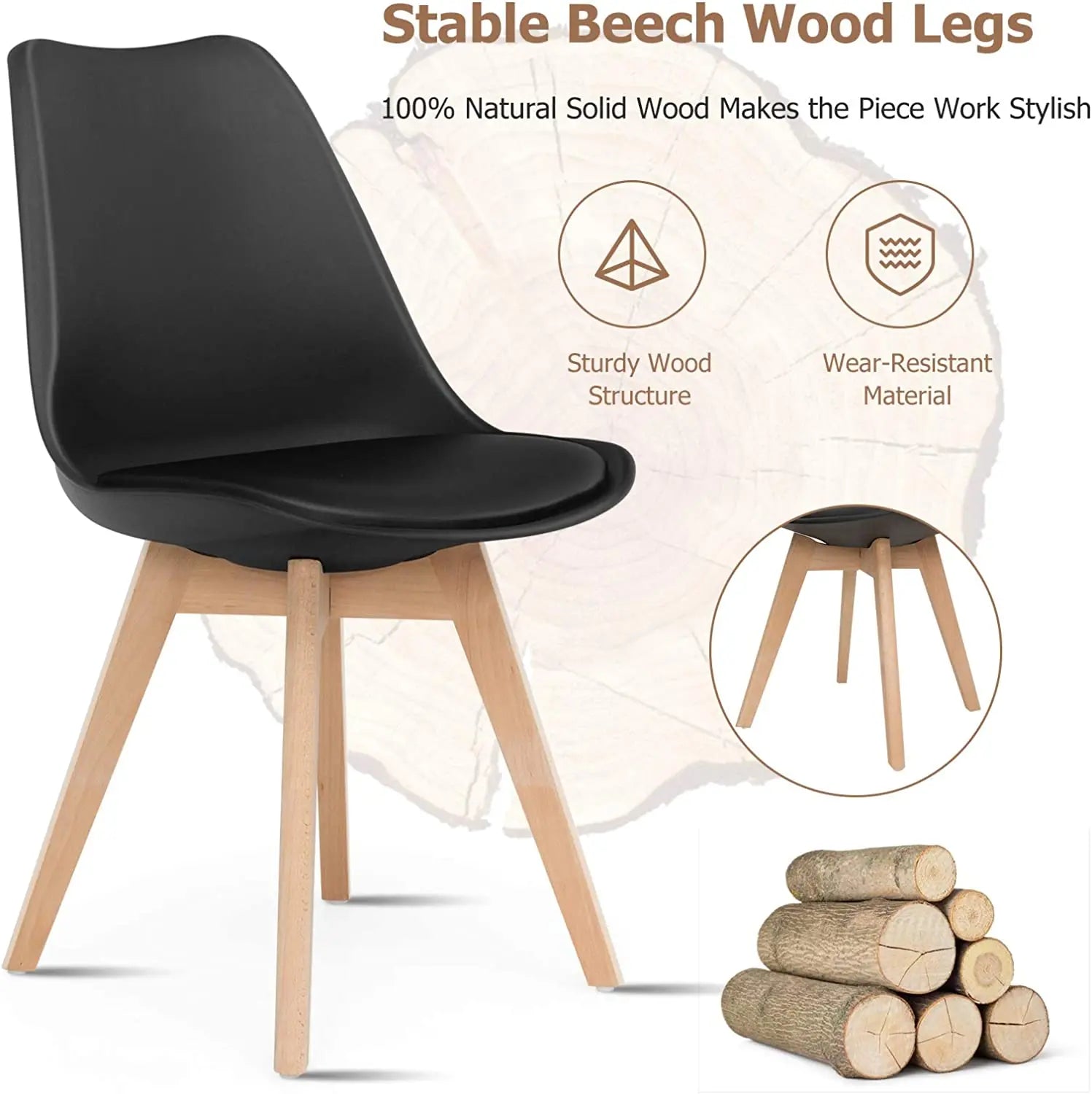 Formwell-Nordic Style Chairs Set, Upholstered Side Chairs, Beech Wood Legs, Plastic Shell Chair for Dinning Room, Set of 4 