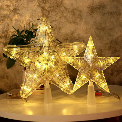 15CM LED Transparent Five-pointed Star Merry Christmas Tree Toppers Cristmas Decorations for Home Xmas Ornaments Navidad 2023 