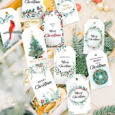 50pcs Merry Christmas Kraft Paper Tag Christmas Gift Hanging Label DIY Bless Hang Tag Navidad 2023 New Year 2024 Party Gift Card 